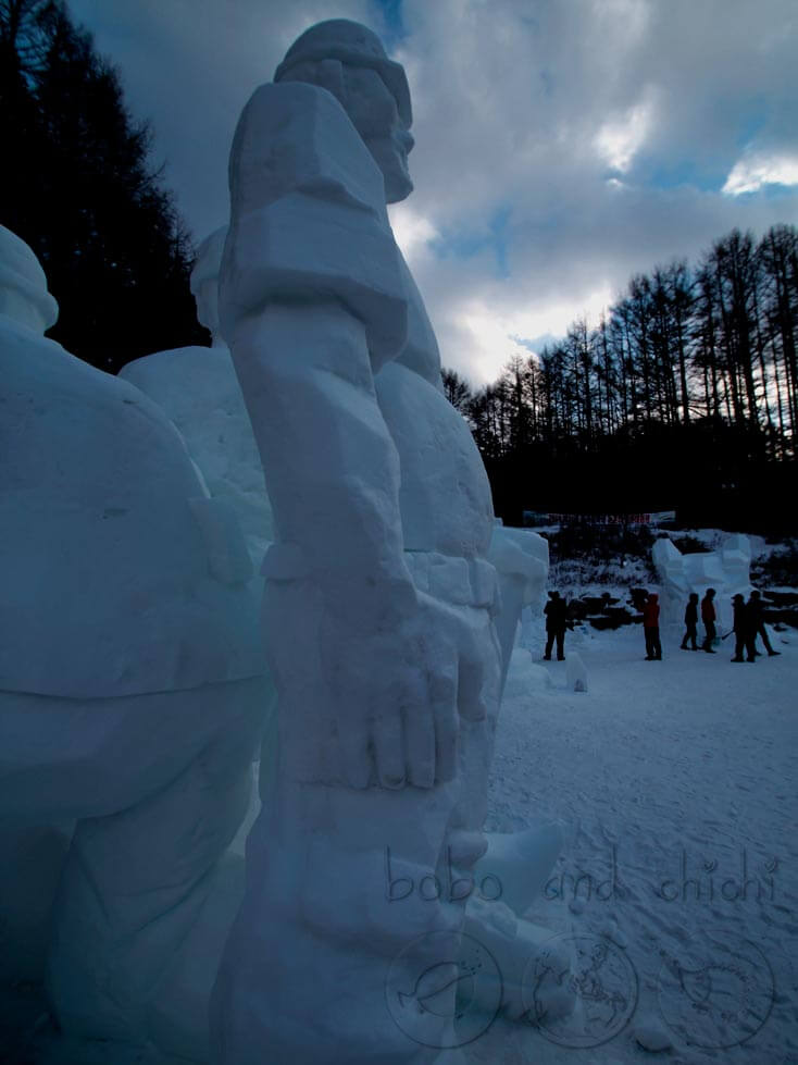 Taebaekson Snow Festival Ice Sculpture of Standing Man