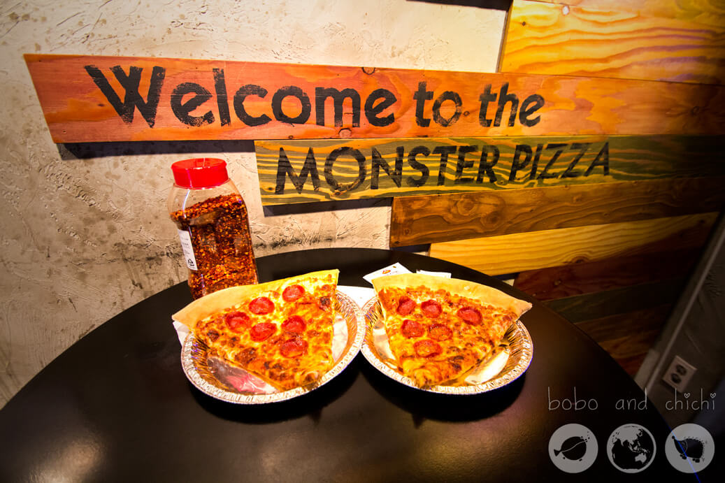 Monster Pizza in Hongdae Welcome Sign