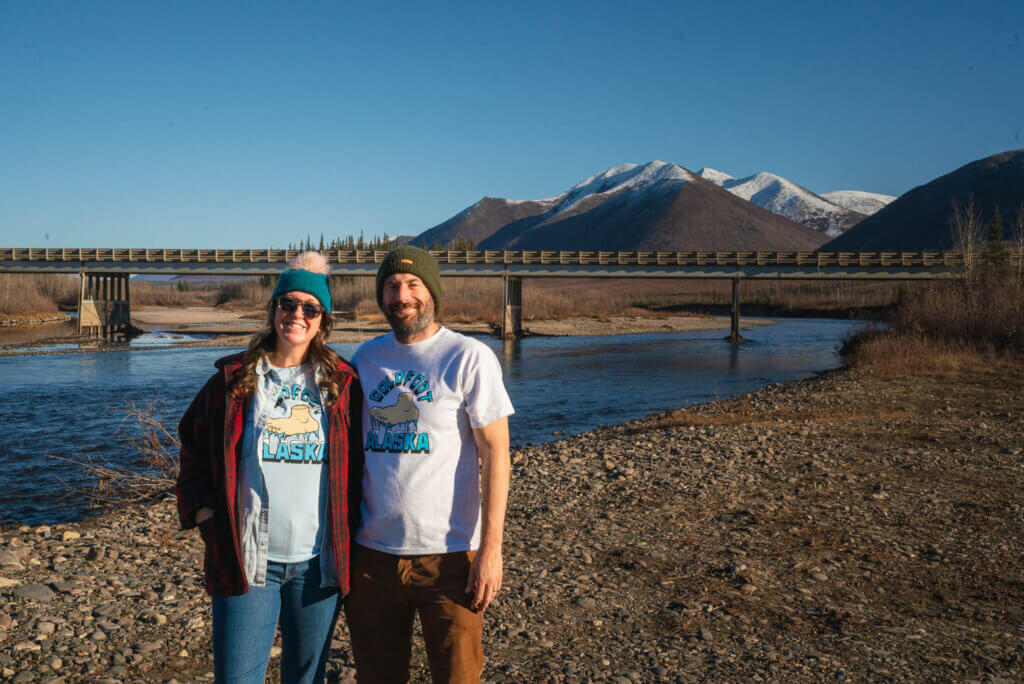 our stop at the Middle Fork of the Koyukuk River with the Dalton Highway in the background en route to visiting the Arctic Circle in Alaska