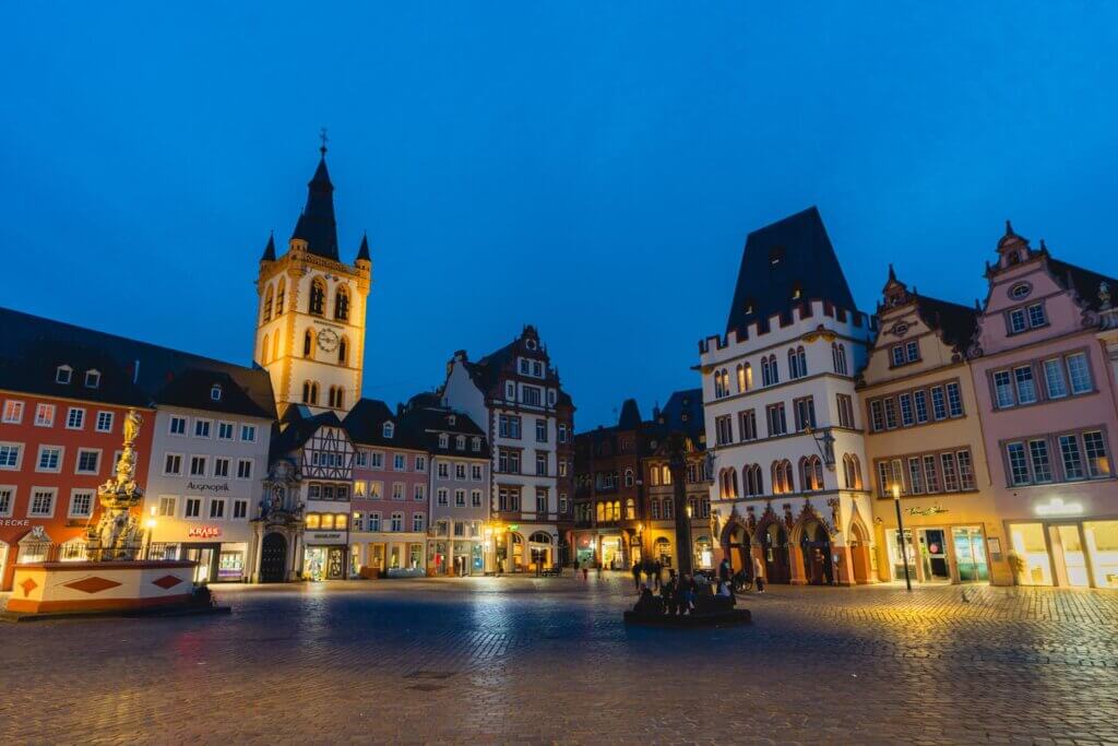 Hauptmarkt in Trier Germany at night