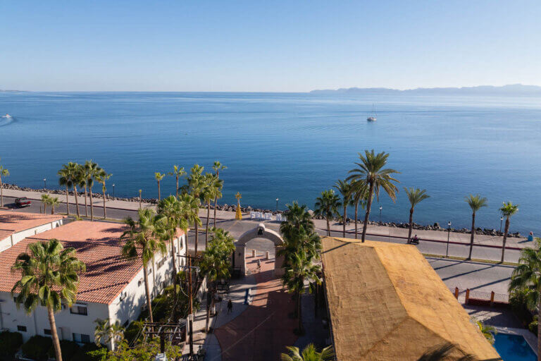 Aerial View of Loreto Mexico looking out to the Sea of Cortez