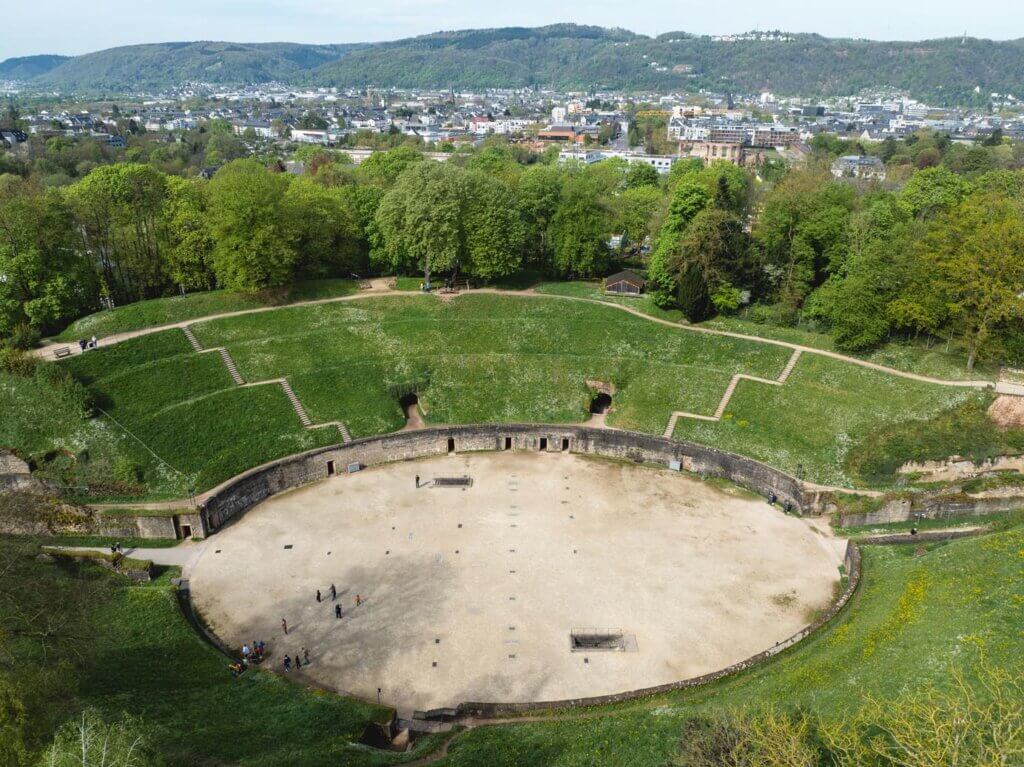 aerial view of the Trier Ampitheater Roman Ruins in Germany