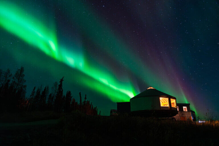 aurora borealis viewing at Borealis Basecamp in Fairbanks Alaska