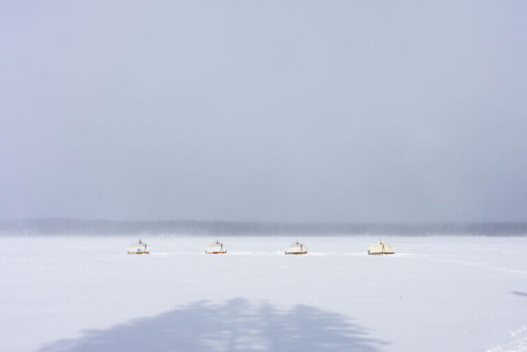 Ice Fishing at Turtle Village in Riding Mountain National Park in Manitoba in winter