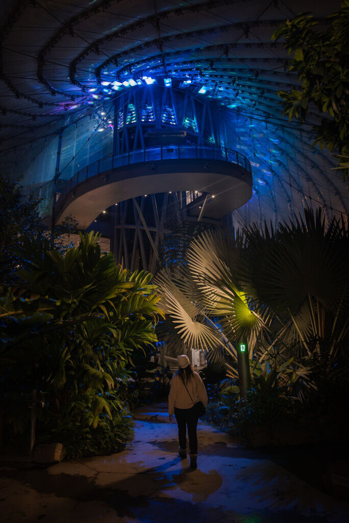 Megan walking through The Leaf in Winnipeg an indoor botanical garden