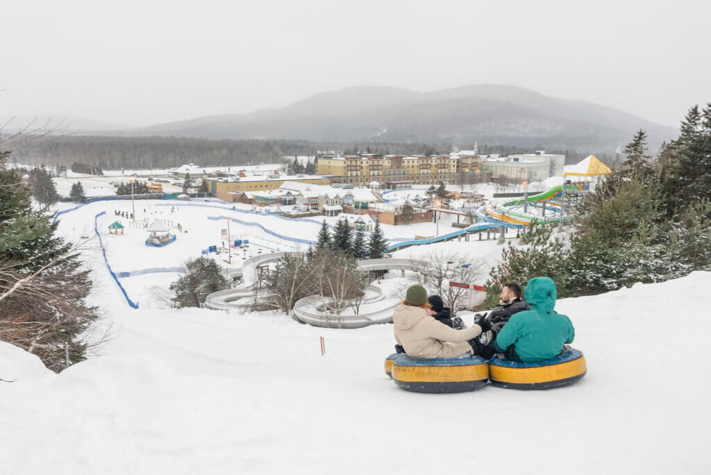 Snow Tubing at Village Vacances Valcartier in Quebec Canada in winter
