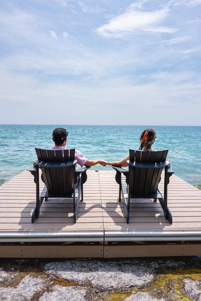 Megan and Scott enjoying the views of Lake Ontario from Lakeside Motel in Prince Edward County