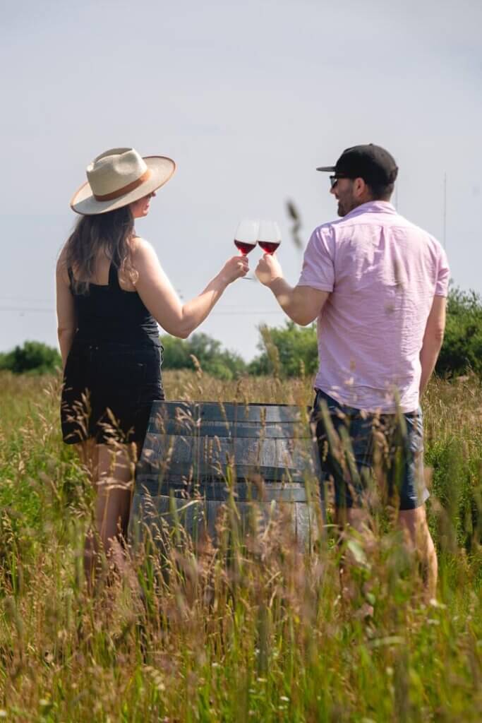 Megan and Scott wine tasting at Trail Estate Winery in Prince Edward County Ontario