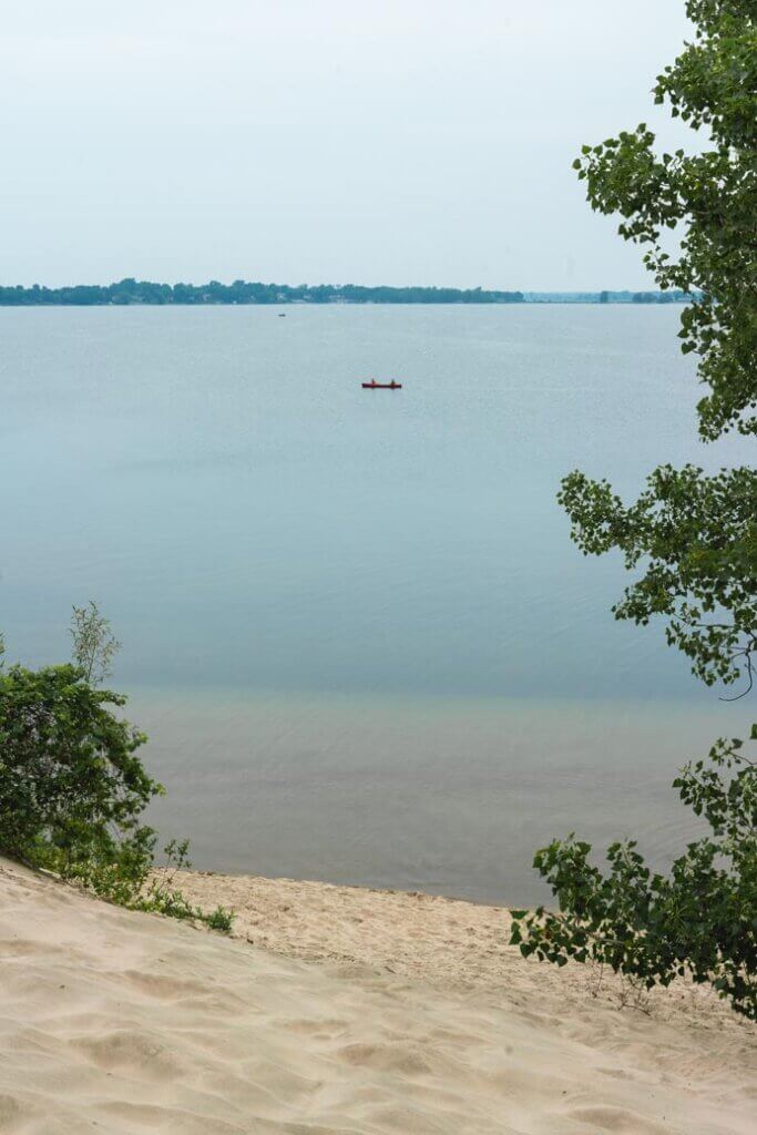 canoe and sand dunes at Sandbanks Provincial Park in Ontario