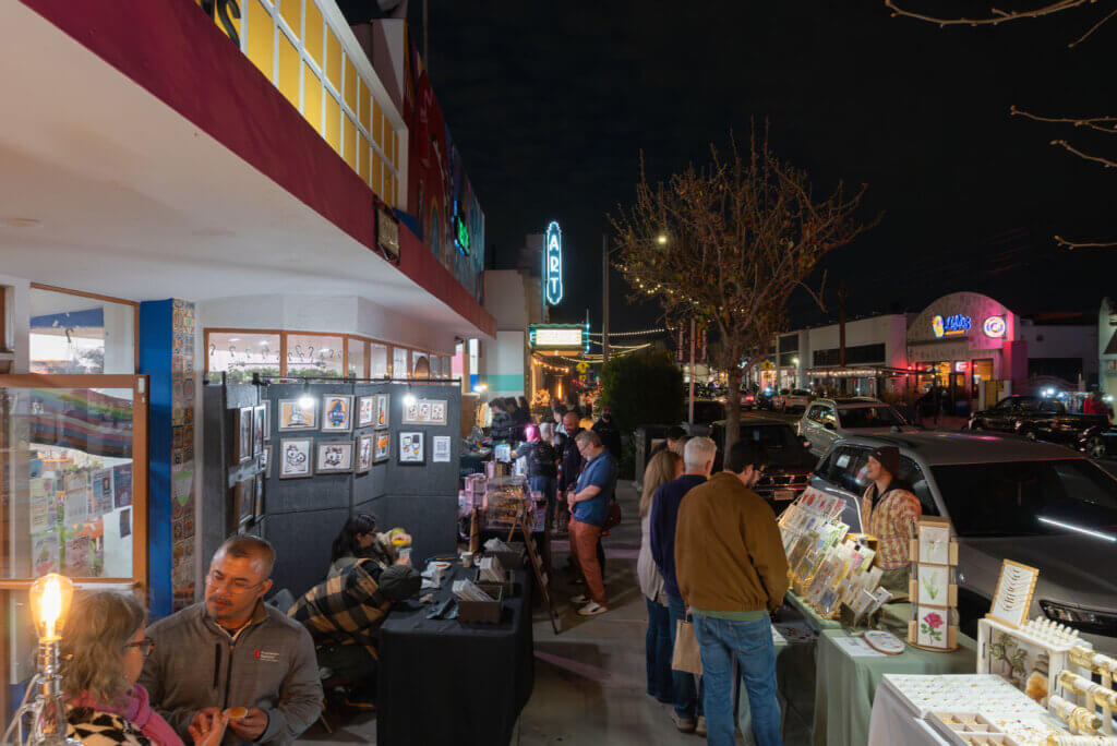 view of Fourth Fridays pop up artists on Retro Row in Long Beach California