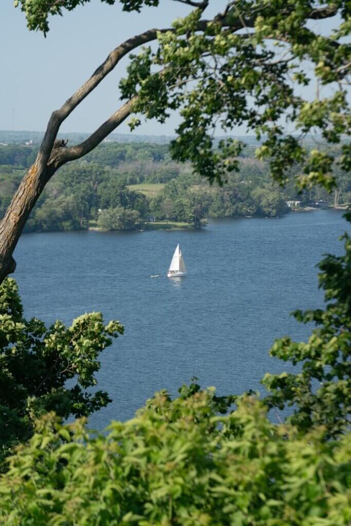 view of sailboat at Lake on the Mountain in Ontario