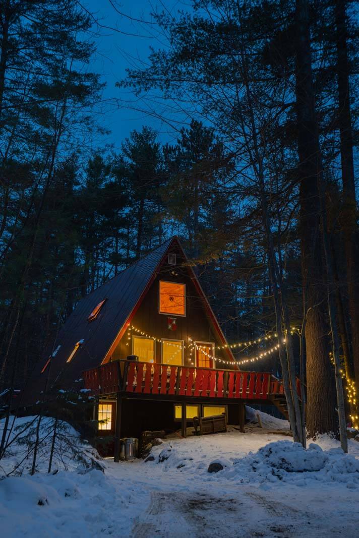 A FRAME Adirondack Cabin Night Shot in Jay NY