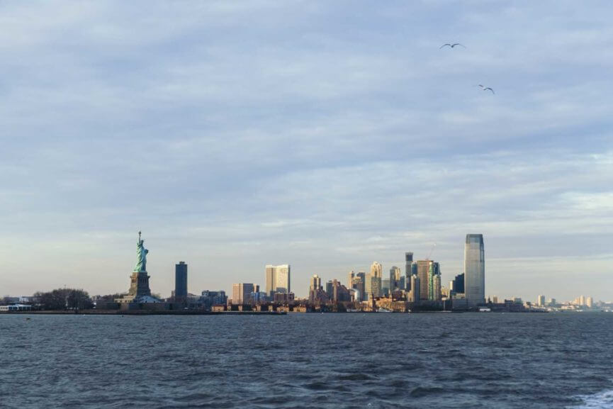 View of Manhatten and Statue of Liberty from Ferry