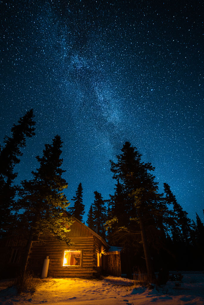 the milky way over Adventure Denali cabins in Alaska