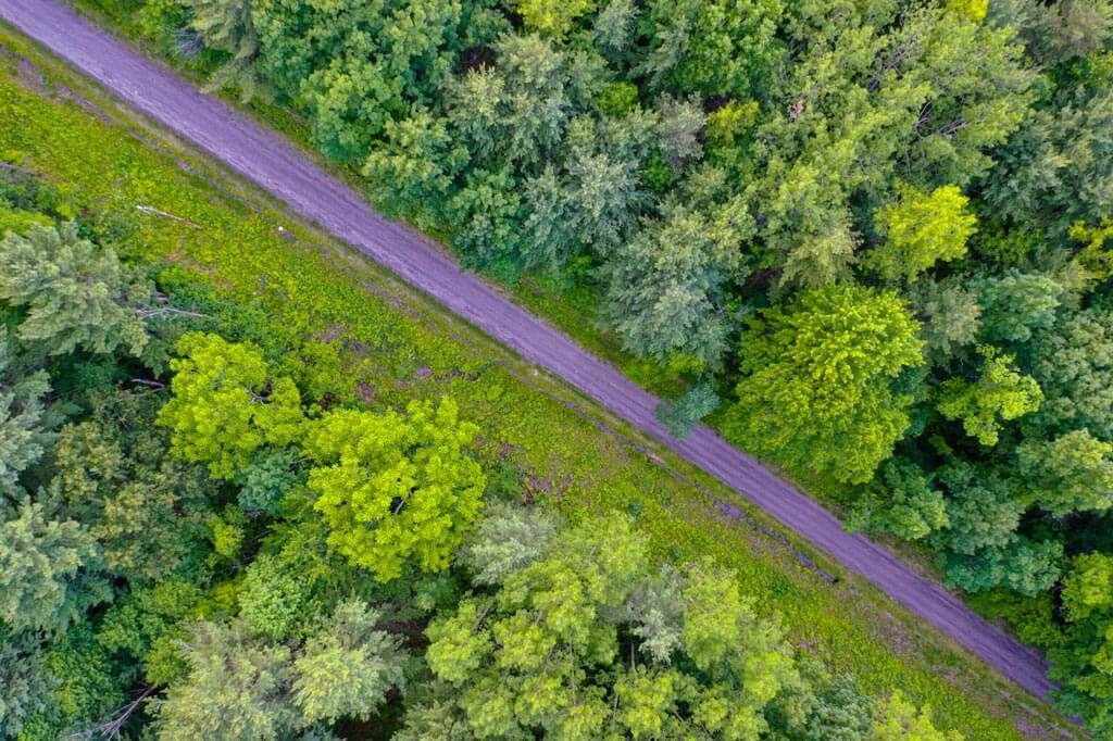 Aerial shot of the road near Keuka Lake in the Finger Lakes