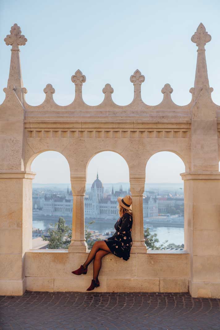 View of Parliament from Fishermans Bastion in Budapest