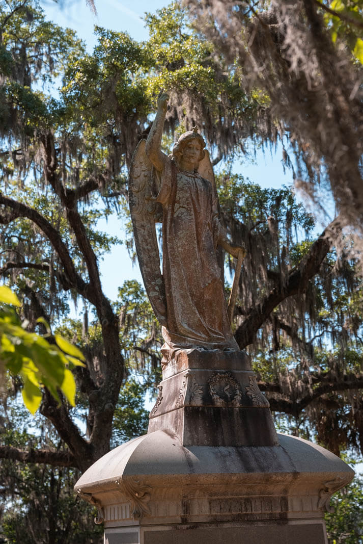 Angel tombstone at Bonaventure Cemetery in Savannah Georgia