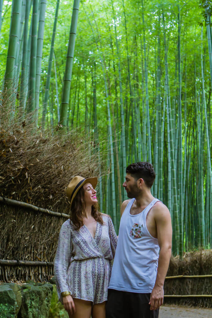 Couple posing at Arashiyama Bamboo Forest