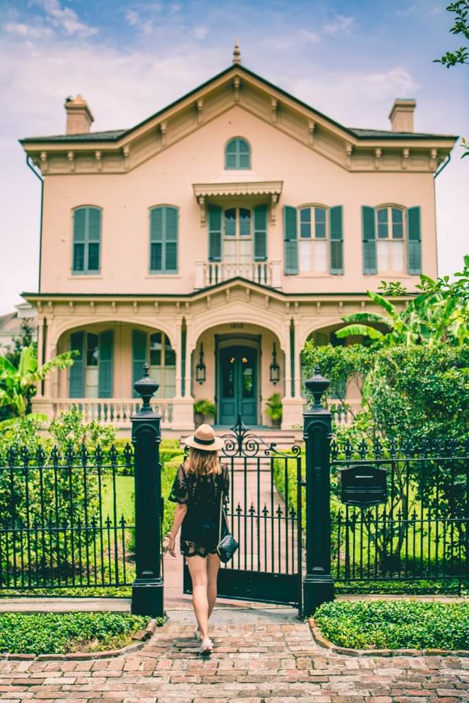 Megan admiring the mansions of the Garden District in New Orleans