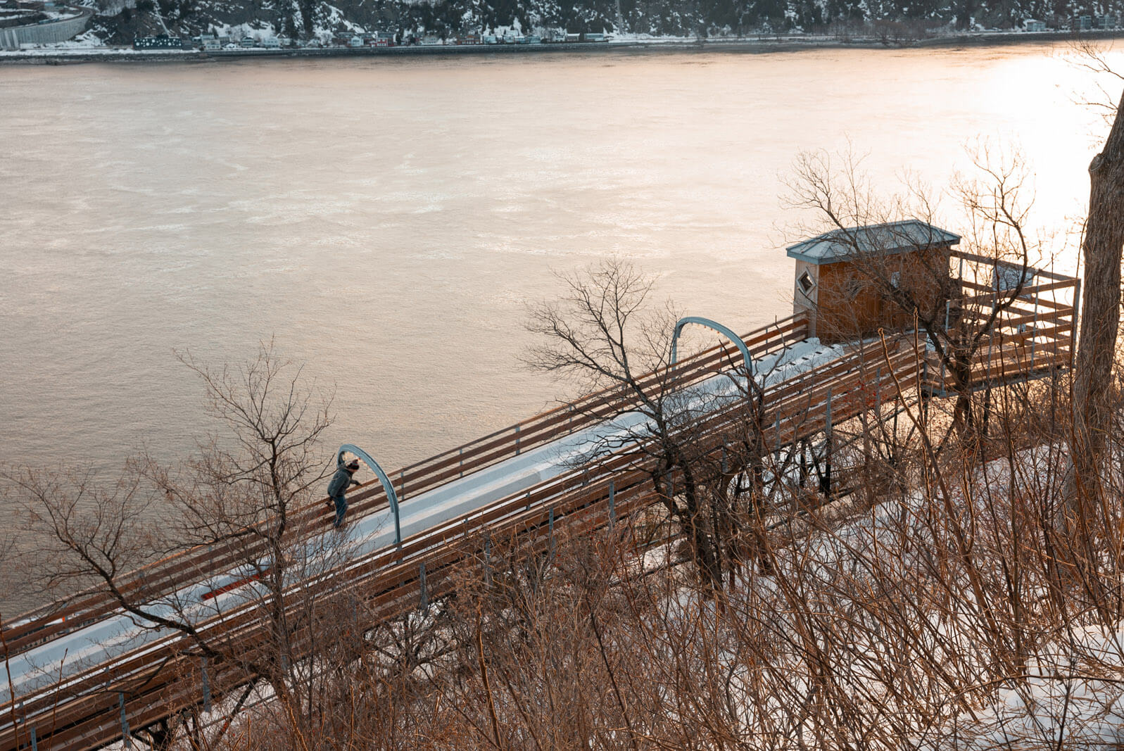 Au 1884 Slide Toboggan chute at Dufferin Terrace at Chateau Frontenac in Quebec City Canada