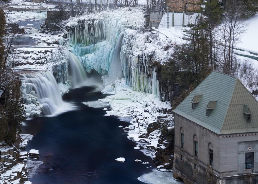 Ausable Chasm frozen over during winter in the Adirondacks New York