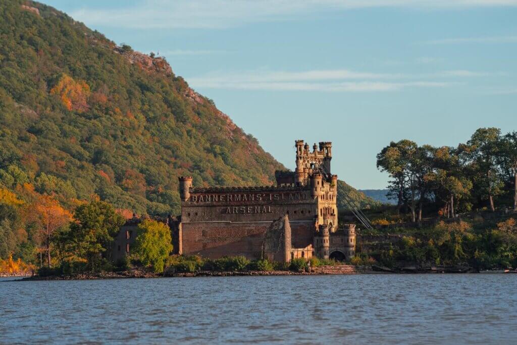 Bannerman Castle on the Hudson River near the town of Beacon New York in the Hudson Valley in the fall