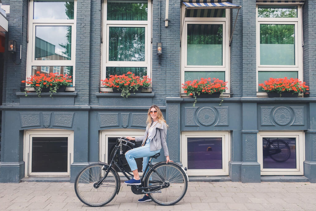 Riding a bike in Amsterdam