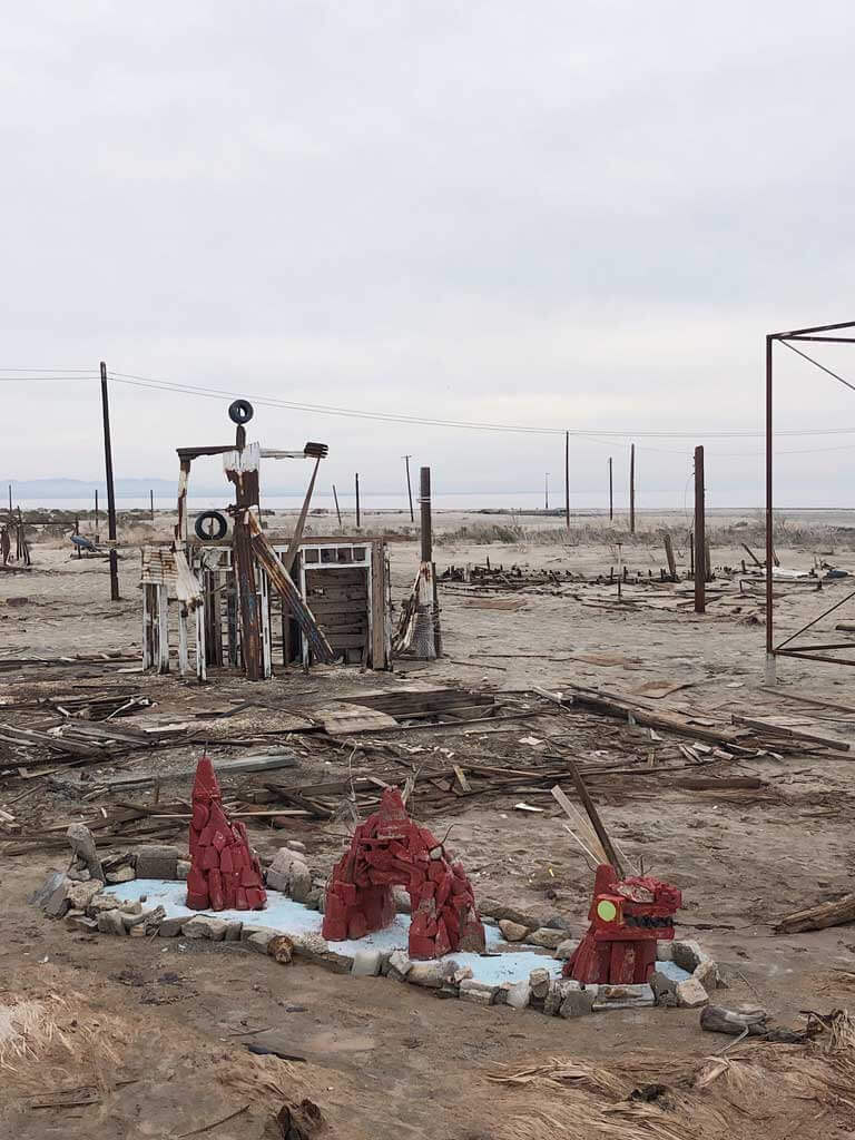 creative installations at the Bombay Beach ruins at the Salton Sea