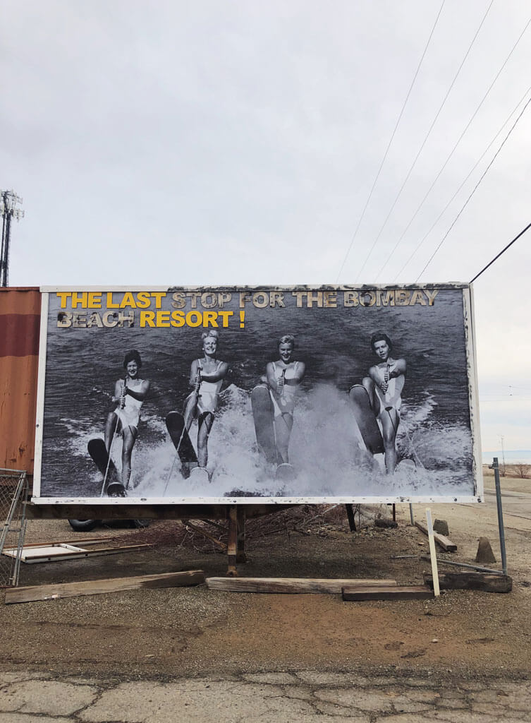 Old Bombay Beach billboard in Bombay Beach town that reminds you of yesteryear for the Salton Sea