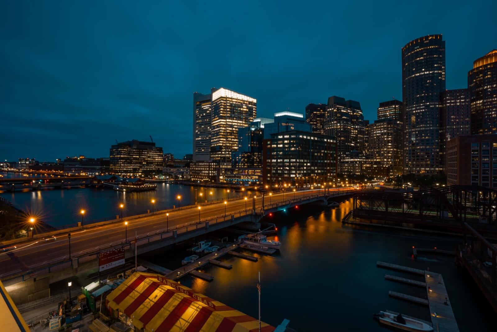 Boston Harbor at night