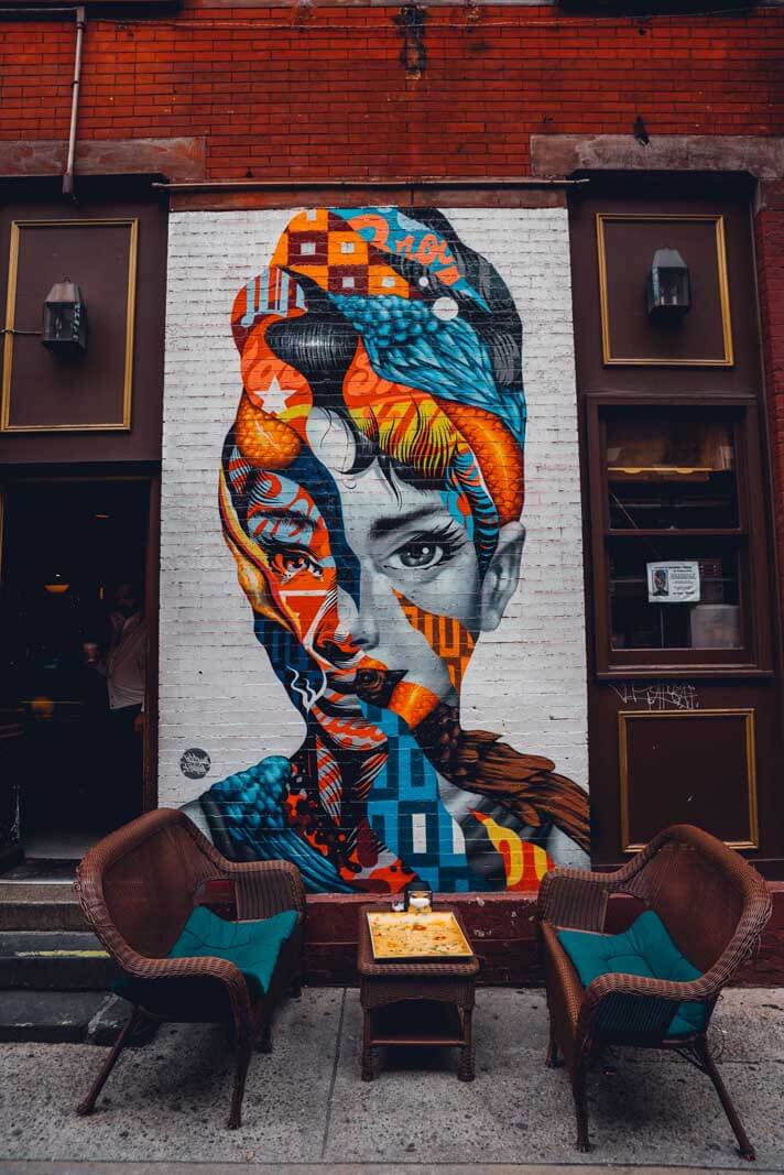 Breakfast at Tiffany's street art in Little Italy New York