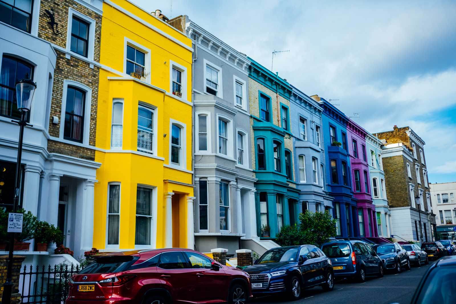 Colorful homes on Lancaster Road in Notting Hill