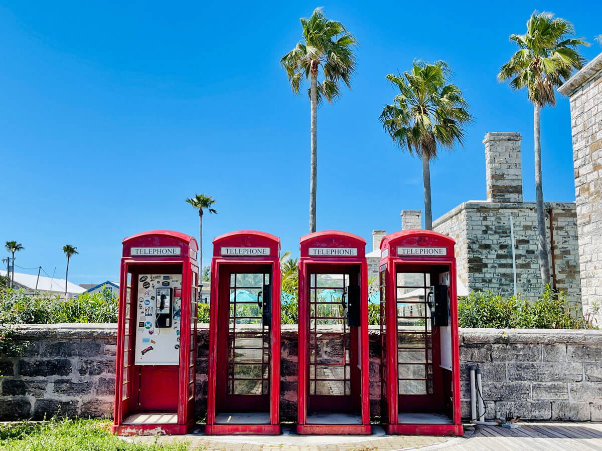 British-red-phone-booths-at-royal-naval-dockyard-in-Bermuda