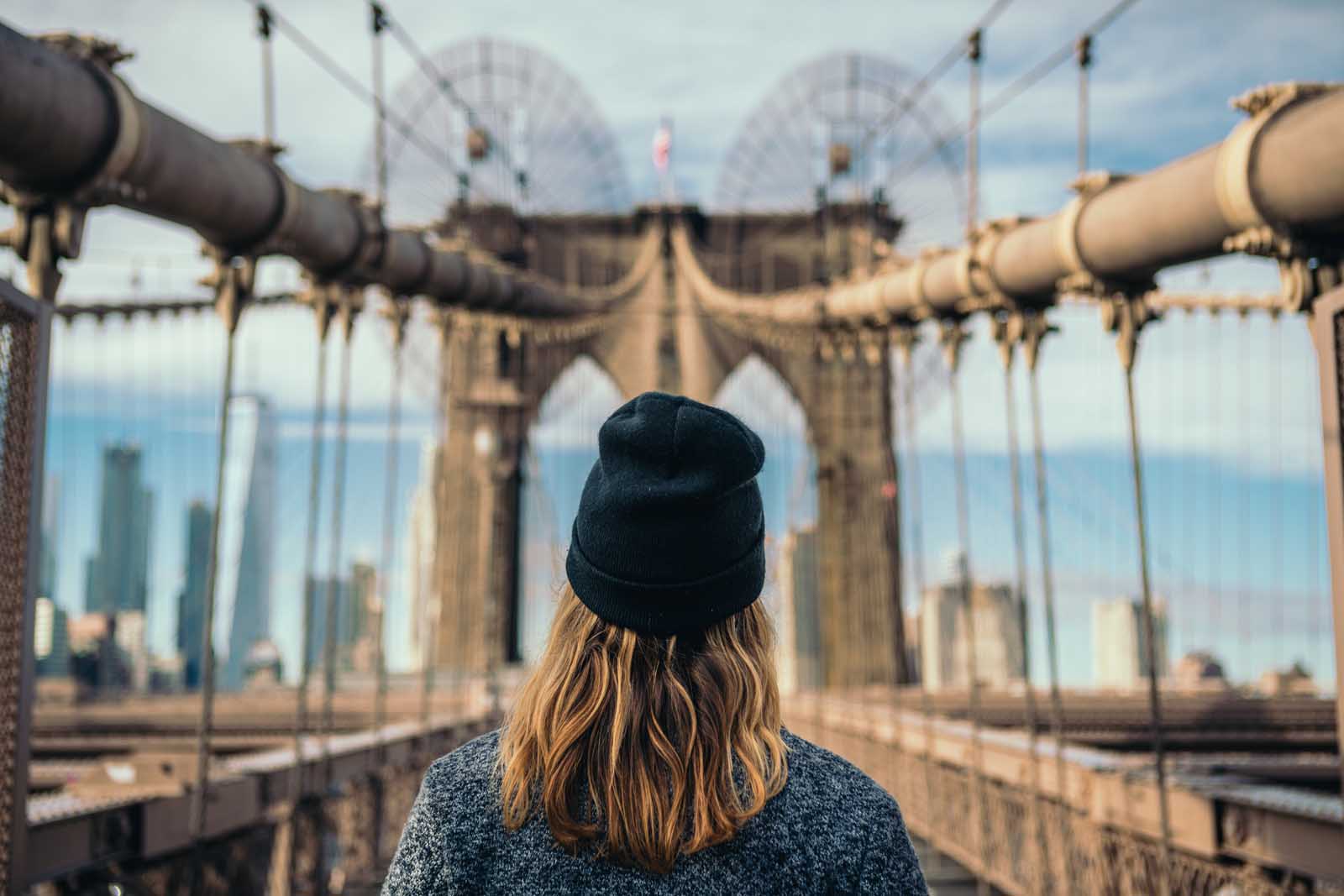 Megan Looking at Brooklyn Bridge