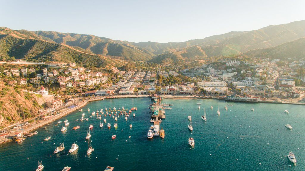 Drone view of Catalina Island in California