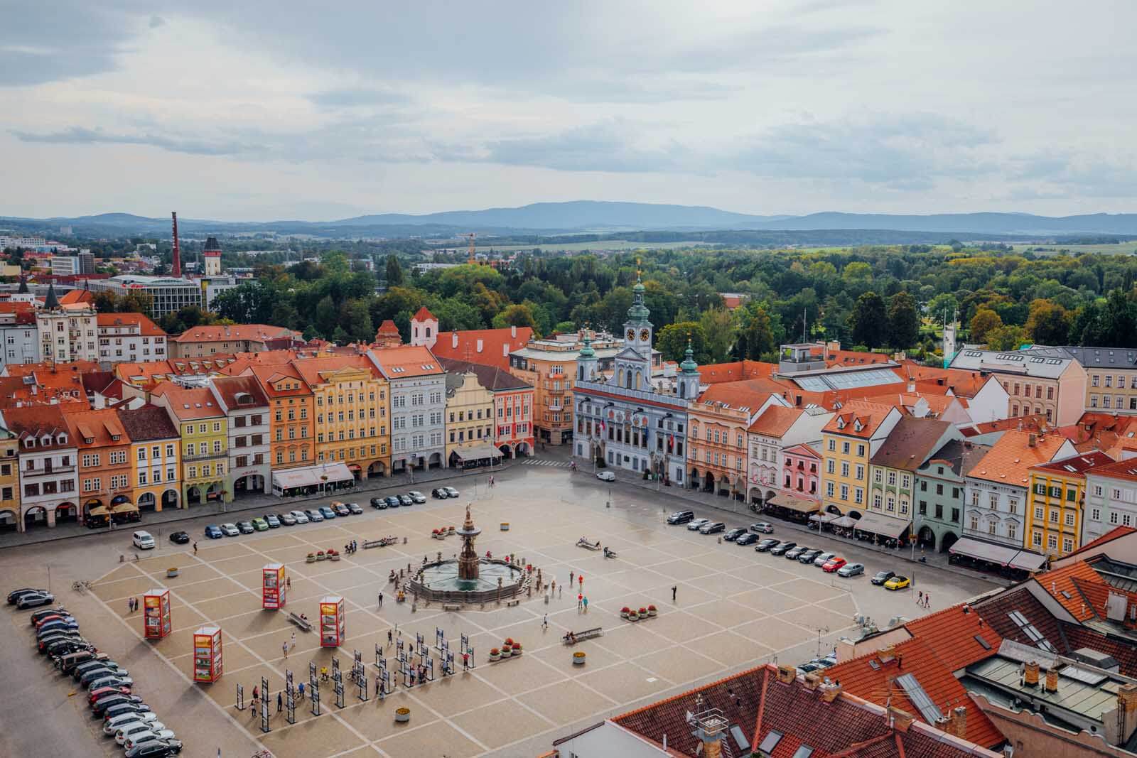 town center of Ceske Budejovice from Black Tower