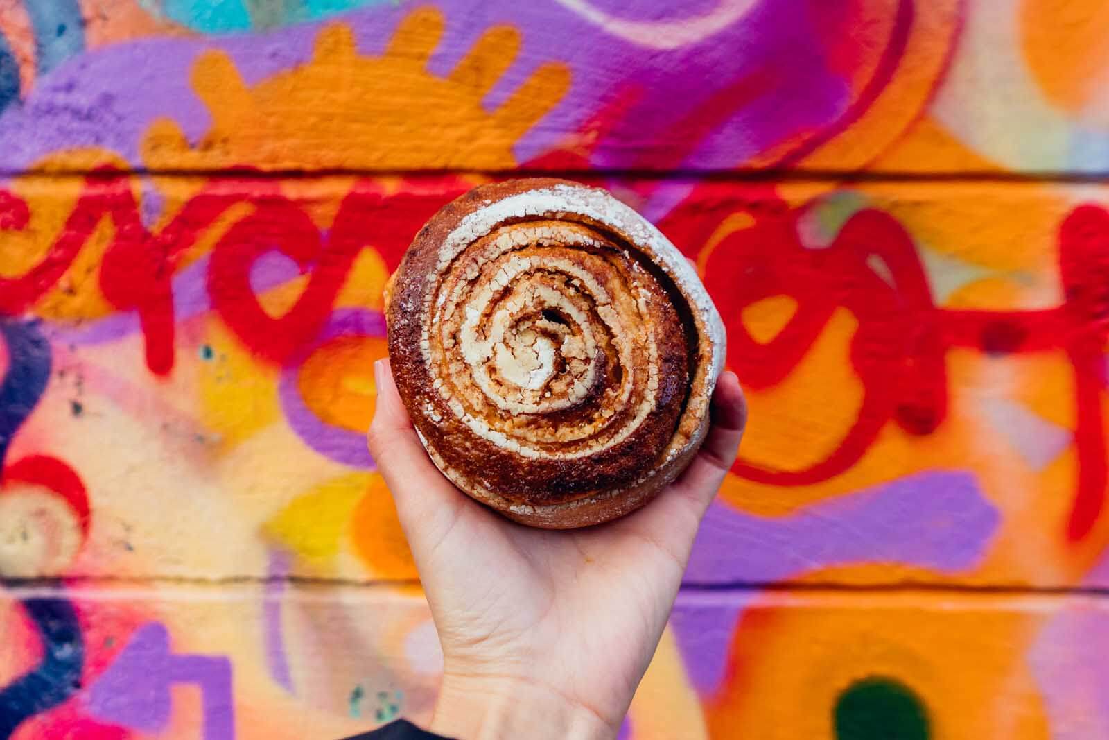 famous cinnamon roll at Bread & Co in downtown Reykjavik