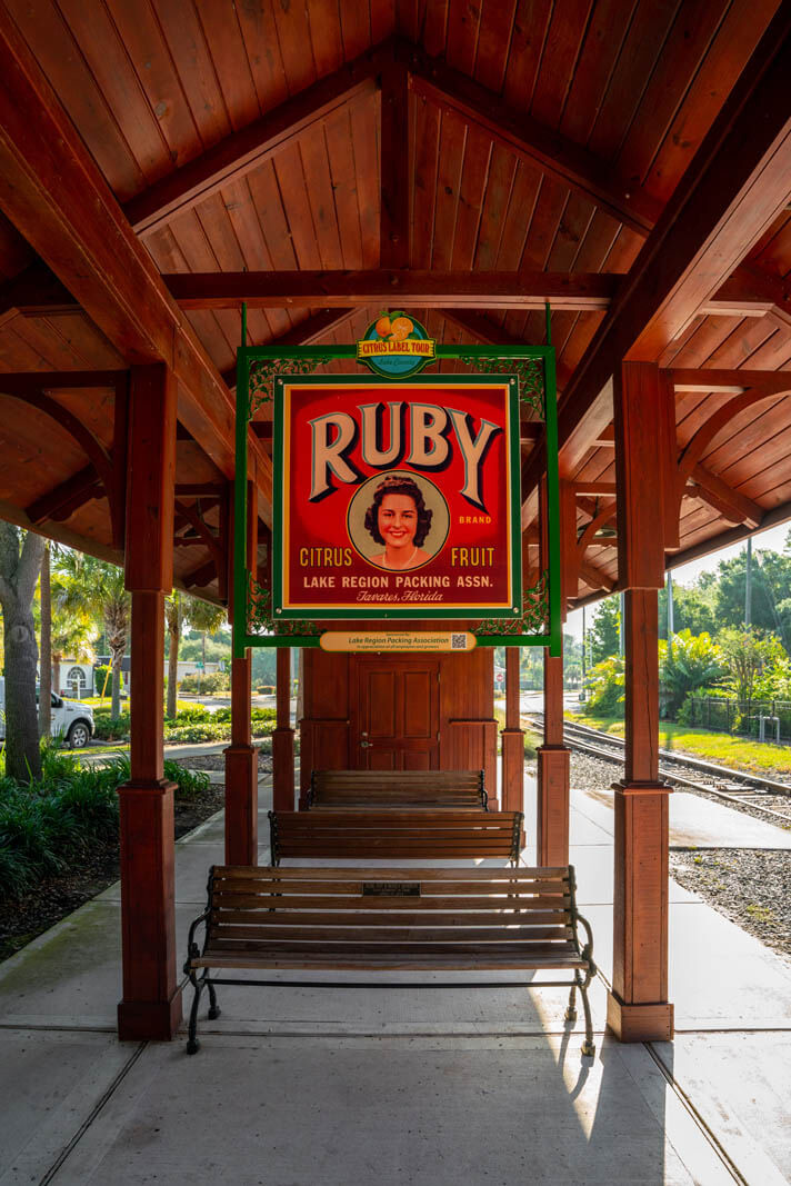 Citrus label sign at Tavares train depot in Lake County Florida