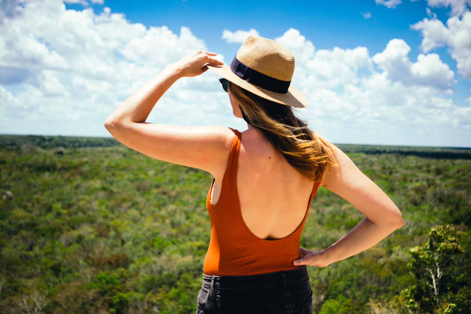 Looking out from the tallest pyramid at Coba Ruins