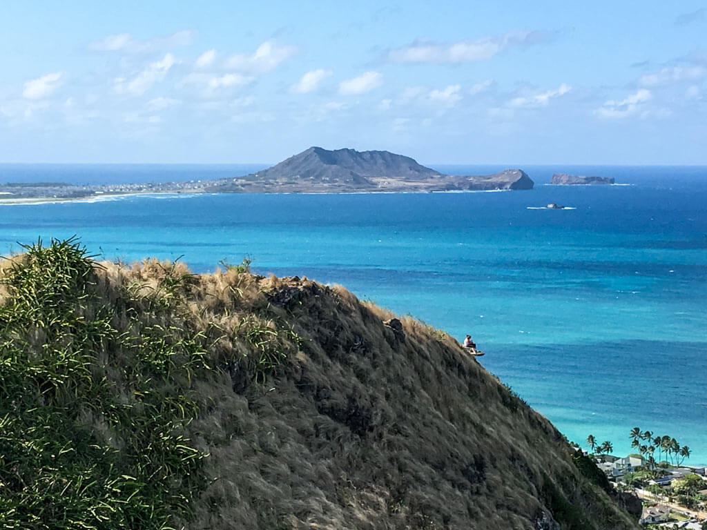 view of the ocean from Lanikai Pillbox hike on Oahu in Hawai'i