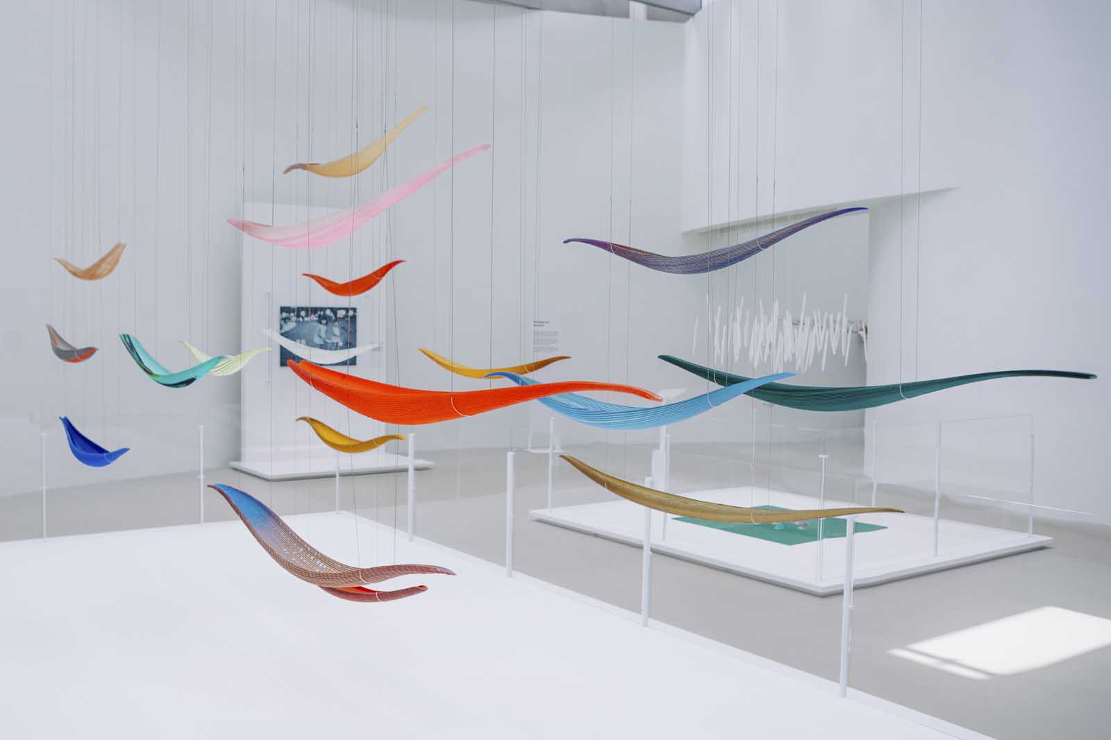 Floating glass sculpture installation at Corning Museum of Glass 