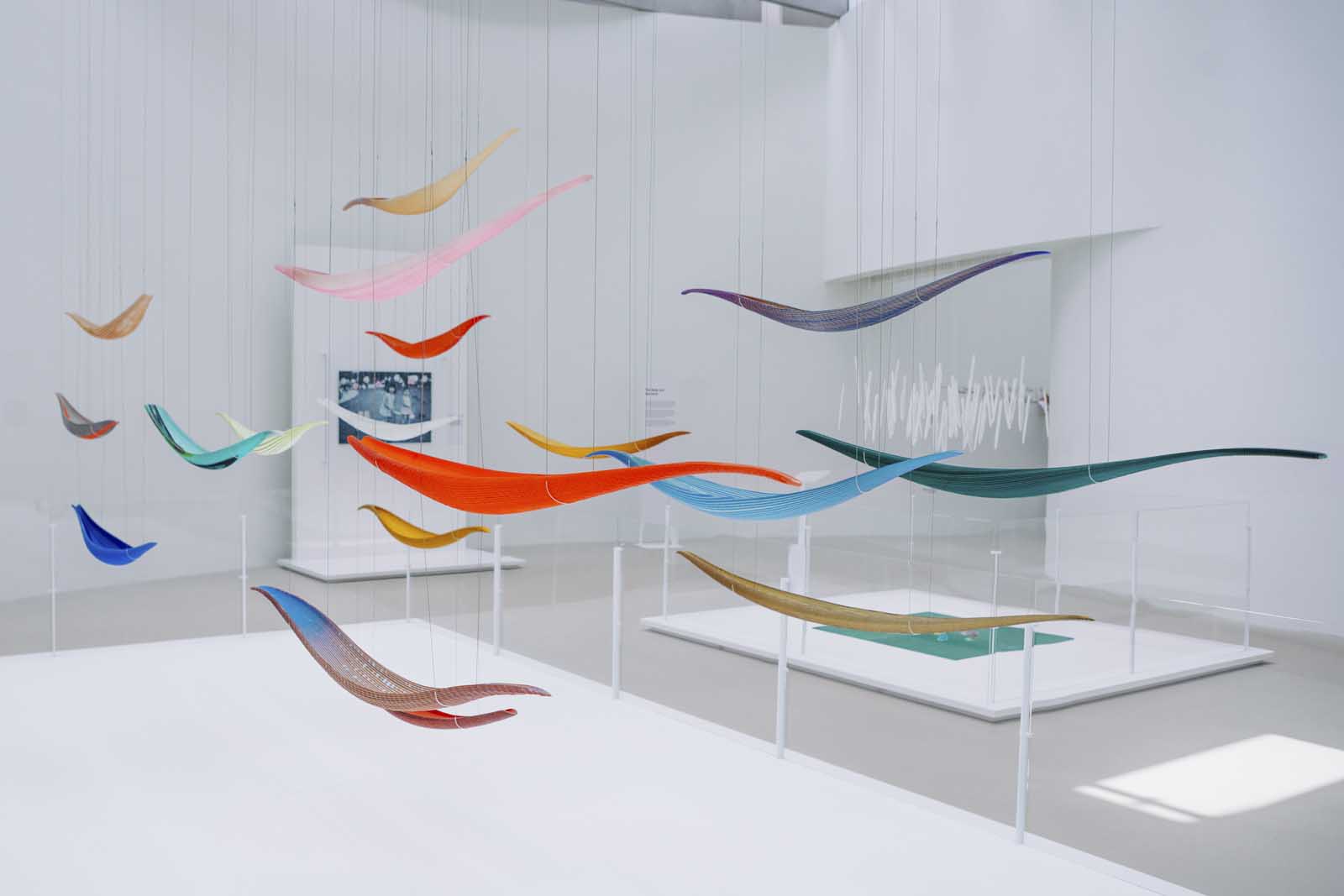 Floating glass sculpture installation at Corning Museum of Glass