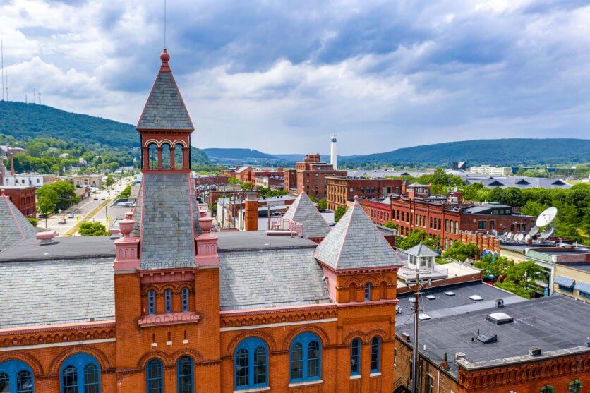 aerial view of Corning New York a charming Finger Lakes town in New York