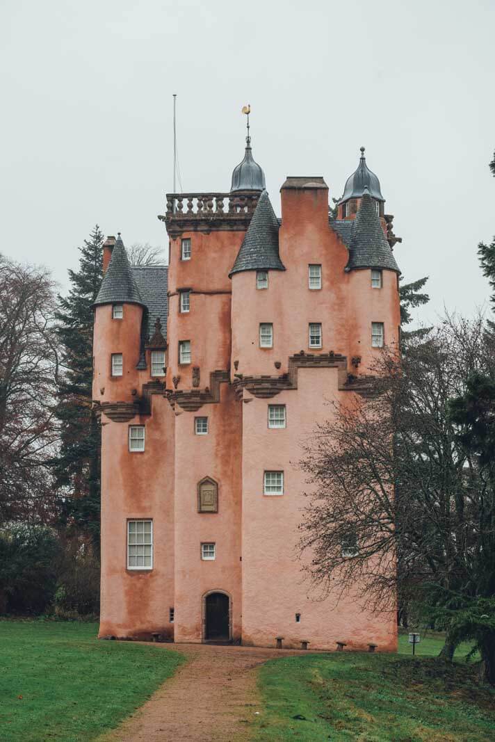 the pink Craigevar Castle in Aberdeenshire