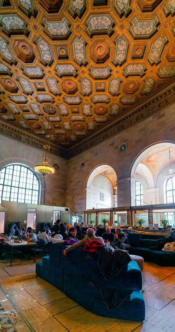 Crew Collective and cafe inside the old canadian royal bank in Montreal