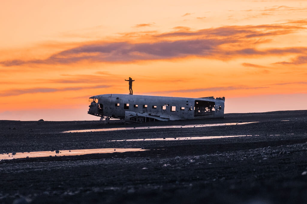 DC Plane crash on black sand beach in South Iceland near Vik