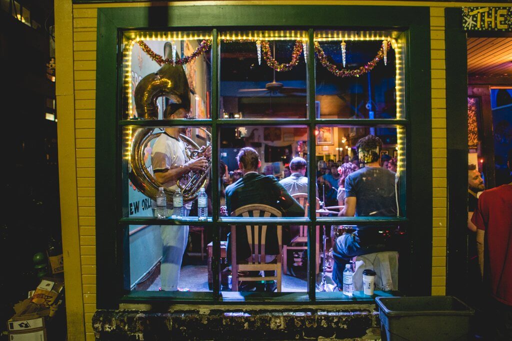 Frenchmen Street live jazz music in a club in New Orleans