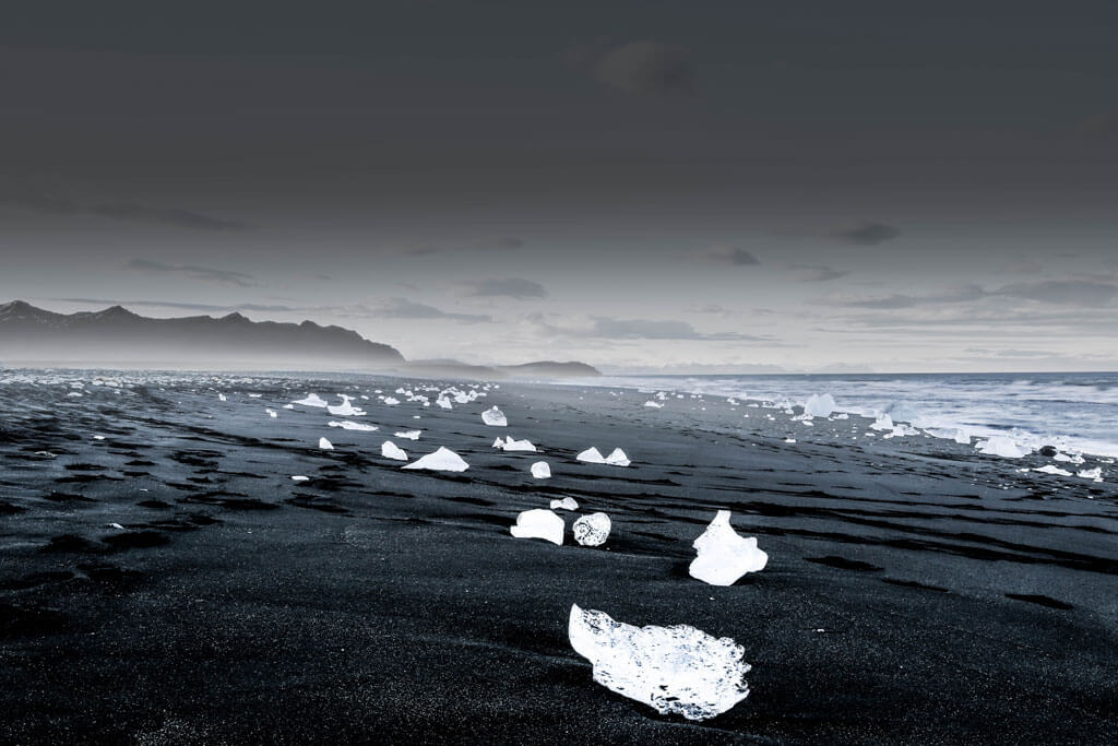 Ice washed up on Diamond Beach in Iceland