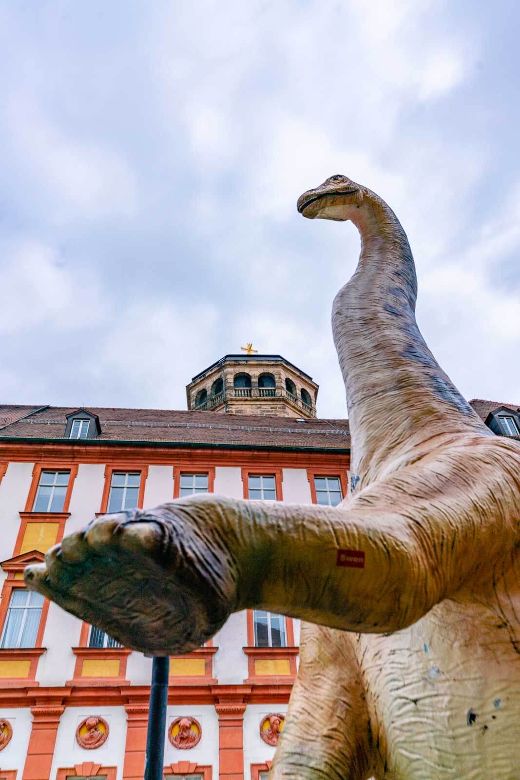 Dinosaur in front of the Urwelt-Museum Oberfranken in Bayreuth Germany
