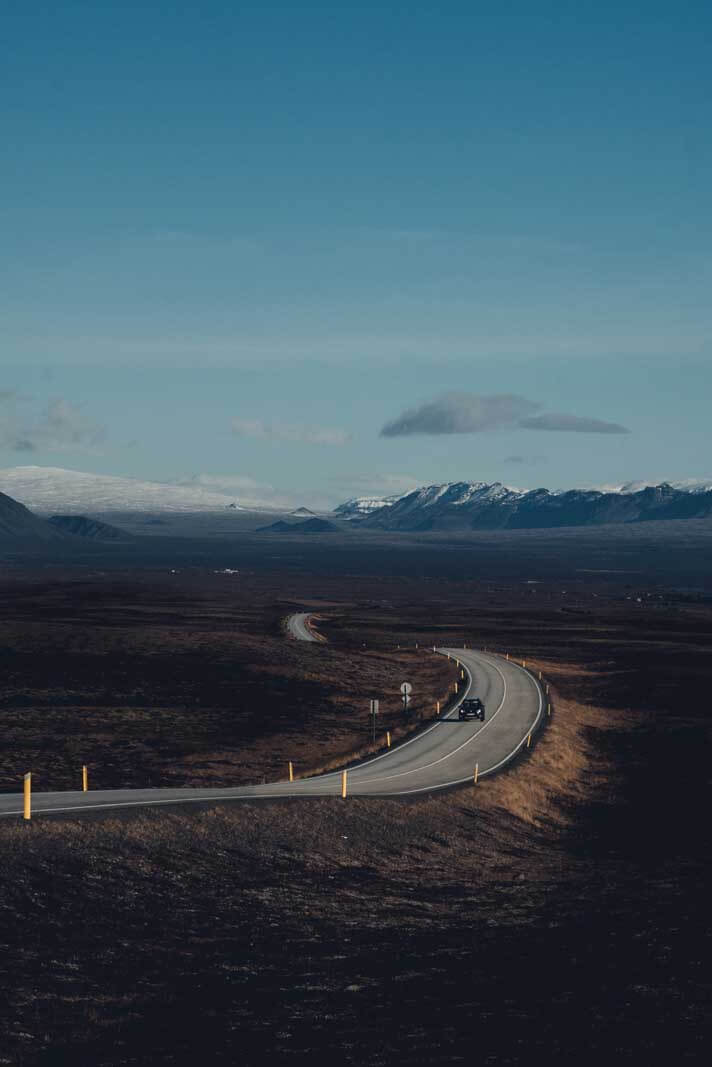 Car driving on the road in Iceland